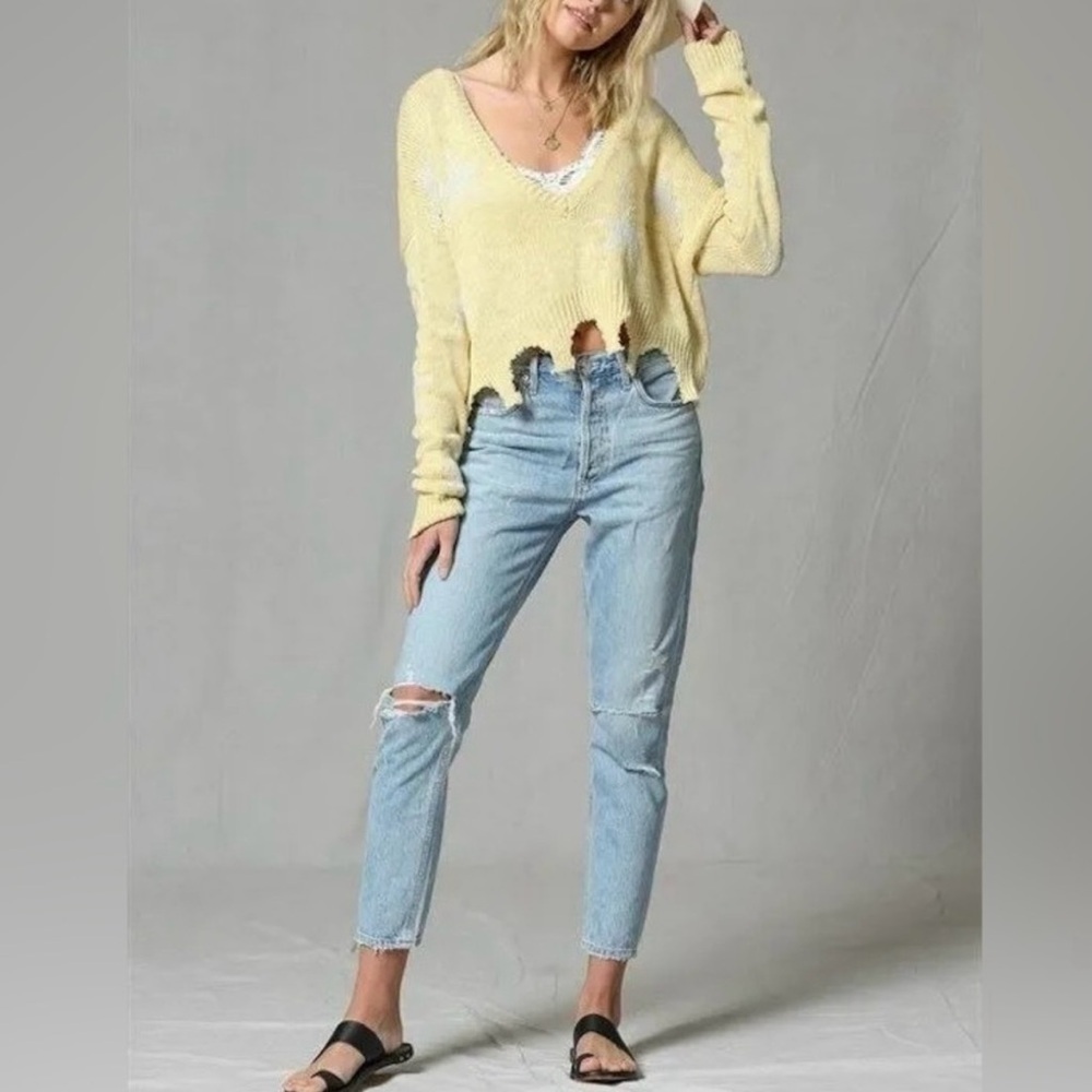 Blank Paige Oversized V Neck Knit Yellow Sweater